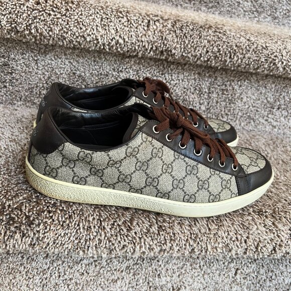 Gucci Men's Brown Monogram Leather Sneakers - Picture 1 of 15